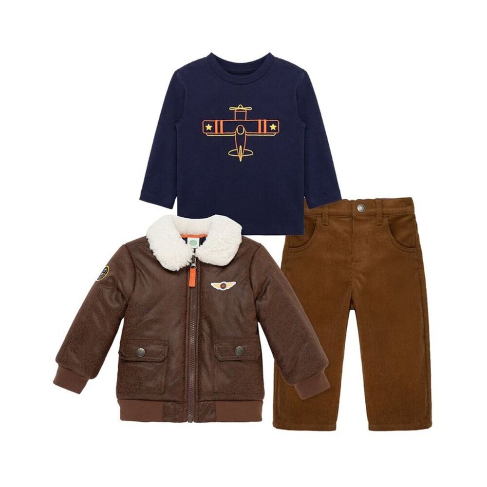 Little Me Girls 3Pc Aviator Jacket Set, Brown